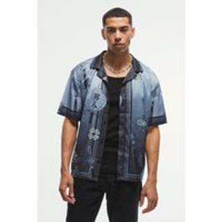 Mens Grey Oversized Satin Floral Shirt