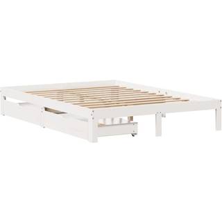 sengeramme med skuffer 160x200 cm massivt fyrretræ hvid