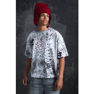 Mens White Trippie Redd Oversized Boxy Heavy Washed All Over Print T-shirt