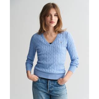 Gant GANT Blue Stretch Cotton Cable Knit V-Neck Jumper
