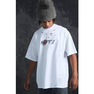 Mens White Trippie Redd Oversized Extended Neck Heavyweight Sorry T-shirt