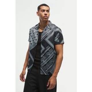Mens Black Regular Fit Baroque Print Satin Shirt