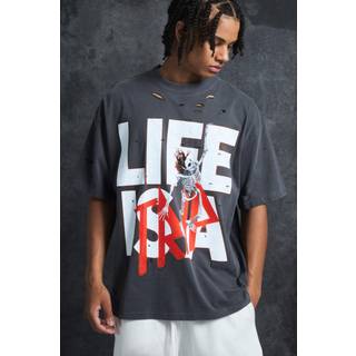 Mens Charcoal Trippie Redd Oversized Extended Neck Heavyweight Washed Life T-shirt