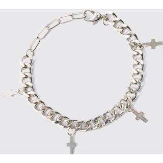 Mens Cross Charm Bracelet in Silver