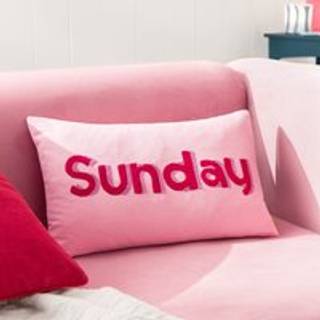 Furn Furn Pink 100% Cotton Sunday Embroidered Cushion