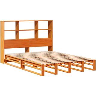 seng med reol uden madras 140x190 cm massivt træ gyldenbrun