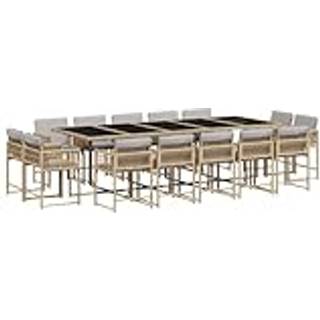 Spisebordssæt Til Haven 15 Dele Med Hynder Polyrattan Sort - 14 / Blandet beige / Glas