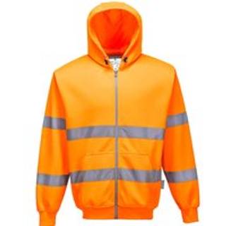 Hi-vis hætte sweatshirt med lynlås - Orange (Størrelse: XL)