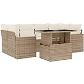 Sofasæt Til Haven 7 Dele Med Hynder Polyrattan - beige og cremefarvet / uden opbevaring