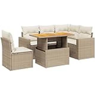 Sofasæt Til Haven 6 Dele Med Hynder Polyrattan - Beige / bord 2x midterdel 3x hjørnedel