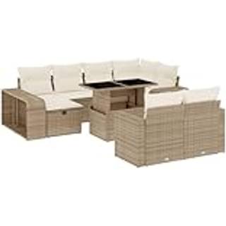 Sofasæt Til Haven 11 Dele Med Hynder Polyrattan - beige og cremefarvet / Glas