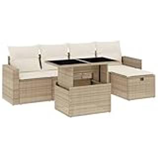 Sofasæt Til Haven 6 Dele Med Hynder Polyrattan - beige og cremefarvet / uden opbevaring