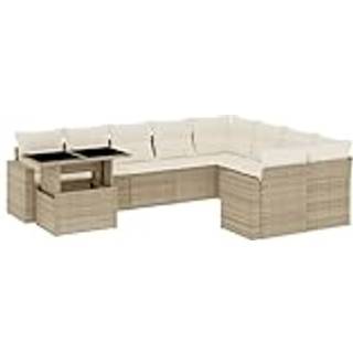 Sofasæt Til Haven 10 Dele Med Hynder Polyrattan Sort - beige og cremefarvet