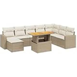 Sofasæt Til Haven 9 Dele Med Hynder Polyrattan Sort - beige og cremefarvet / uden opbevaring