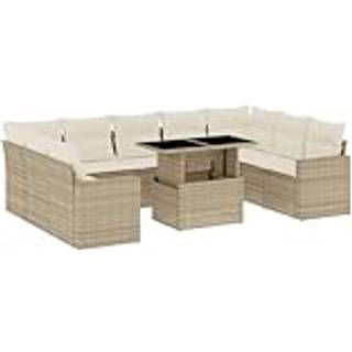 Sofasæt Til Haven 10 Dele Med Hynder Polyrattan Sort - beige og cremefarvet / uden opbevaring