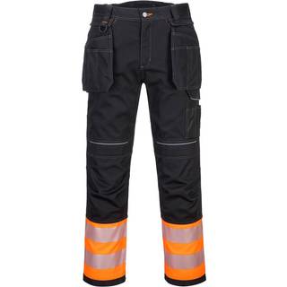 PW3 hi-vis kl.1 bukser med hængelommer - Orange/Sort (Størrelse: 42)