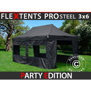 Foldetelt FleXtents Easy up pavillon PRO Steel 3x6m Sort, inkl. 6 sider