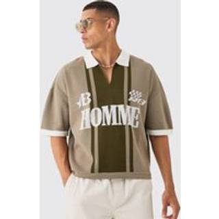Mens Taupe Oversized Boxy Football Knitted Top