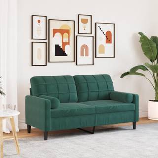 2-Personers Sofa Med Pyntepuder Velour - 140 cm / Mørkegrøn