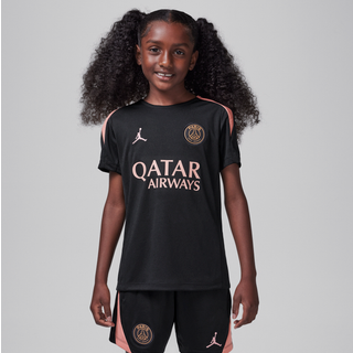 Maskinstrikket Paris Saint-Germain Strike Third Jordan Dri-FIT-fodboldoverdel med korte ærmer til større børn - sort