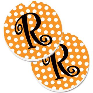 """" Caroline's Treasures Monogram Initial R Orange Polkadots Sæt med 2 Cup Holder Car Coasters CJ1033-RCARC 2.56 Multicolor """"
