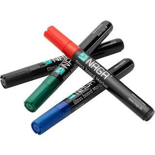 Naga glasmarkere 4,5mm Dry Erase sort, rød, grøn og blå, sæt a 4 stk