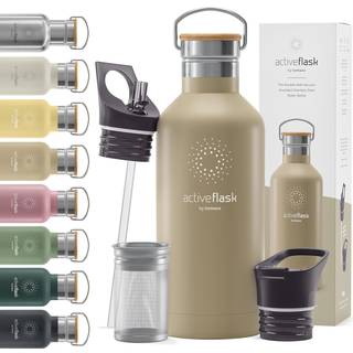 Vandflaske i rustfrit stål med halminfuser & 3 låg: 18/32 oz lækage-bevis vakuum isoleret aktiv kolbe drikke flasker varm kold: dobbeltvægget ude