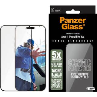 iPhone 16 Pro Max PanzerGlass Ceramic Protection Ultra-Wide Fit EasyAligner Skærmbeskyttelse Hærdet Glas - 9H - Sort kant