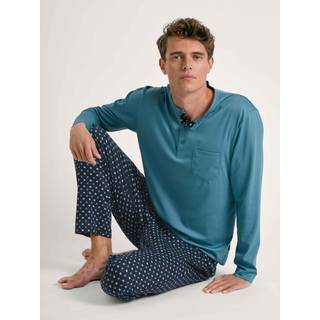 CALIDA Herren Pyjama blau Jersey-Baumwolle Gemustert