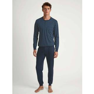 CALIDA Herren Pyjama blau Jersey-Baumwolle Gemustert