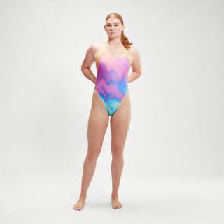 Women's Allover Digital Tie Back Swimsuit Coral/Blue - Pink