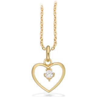 Scrouples Vedhæng hjerte cubic zirkonia i 8 karat guld med forgyldt sølvkæde