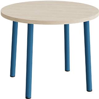 Bord Add 590, Ø900 mm, højde 720 mm, lyddæmpende hvidpigmenteret eg laminat på blåt stel