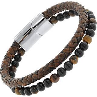 trendor 75877 Herren-Armband Leder Braun / Onyx / Tigerauge