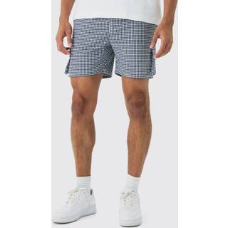 Mens Elasticated Waist Gingham Check Linen Look Short In Black