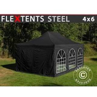 Foldetelt FleXtents Easy up pavillon Steel 4x6m Sort, inkl. 4 sider