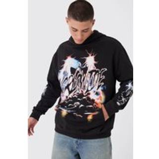 Mens Black Oversized Worldwide Skeleton print Hoodie