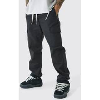 Mens Black Elasticated Tapered Ripstop Cargo Trousers