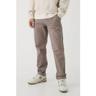Mens Taupe Fixed Waist Tapered Turn Up Hem Chino Trousers