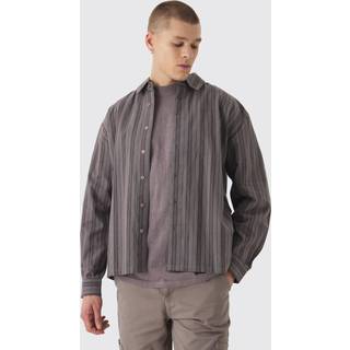 Mens Brown Oversized Long Sleeve Stripe Shirt