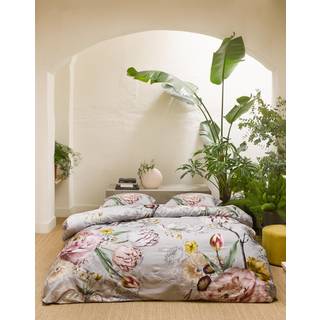 Dobbelt blomstret sengetøj 200x200 cm - 100% bomuldssatin sengesæt - Vendbart Aimee Mist - Essenza