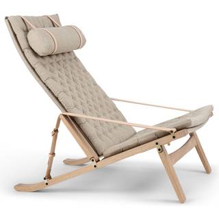 Carl Hansen - FK10, Plico Chair, White Oiled Oak, Fabric Cat. 1 Natural Cavas - Lænestole - Jørgen Kastholm,PrebenJuulFabricius - Beige - Læder/Metal/Træ/Skum