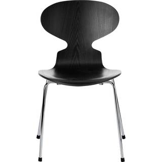 Fritz Hansen - Myren 3101 farvet askefiner stålstel krom black - Spisebordsstole - Arne Jacobsen - Sort - Metal/Træ