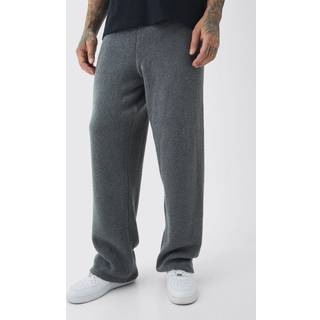 Mens Charcoal Tall Fluffy Knit Relaxed Fit Joggers