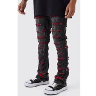 Mens Washed Black Skinny Flare With Rip & Repair Jeans