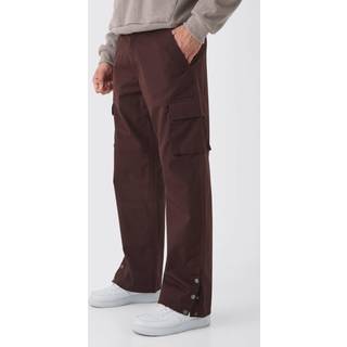 Mens Chocolate Relaxed Fit Ripstop Cargo Trousers With Popper Hem