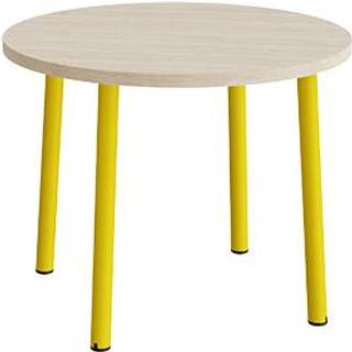 Bord Add 590, Ø900 mm, højde 720 mm, lyddæmpende hvidpigmenteret eg laminat på gult stel