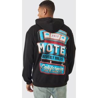 Mens Black Oversized Motel Back Print Hoodie