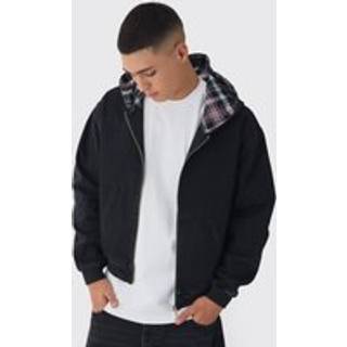 Mens Washed Black Oversized Boxy Denim Embroidered Hoodie