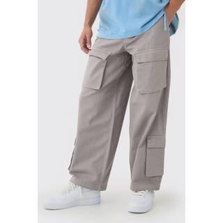 Mens Slate Fixed Waist Baggy Twill Multi Pocket Cargo Trousers